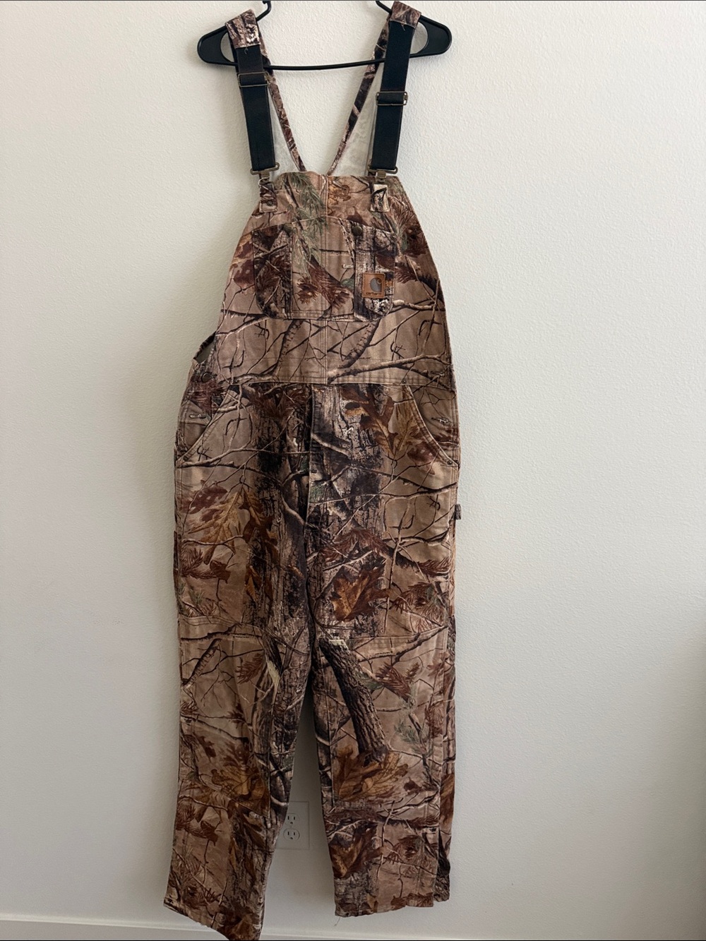 Carhartt Men Brown Camo Bib Overalls with Black Straps